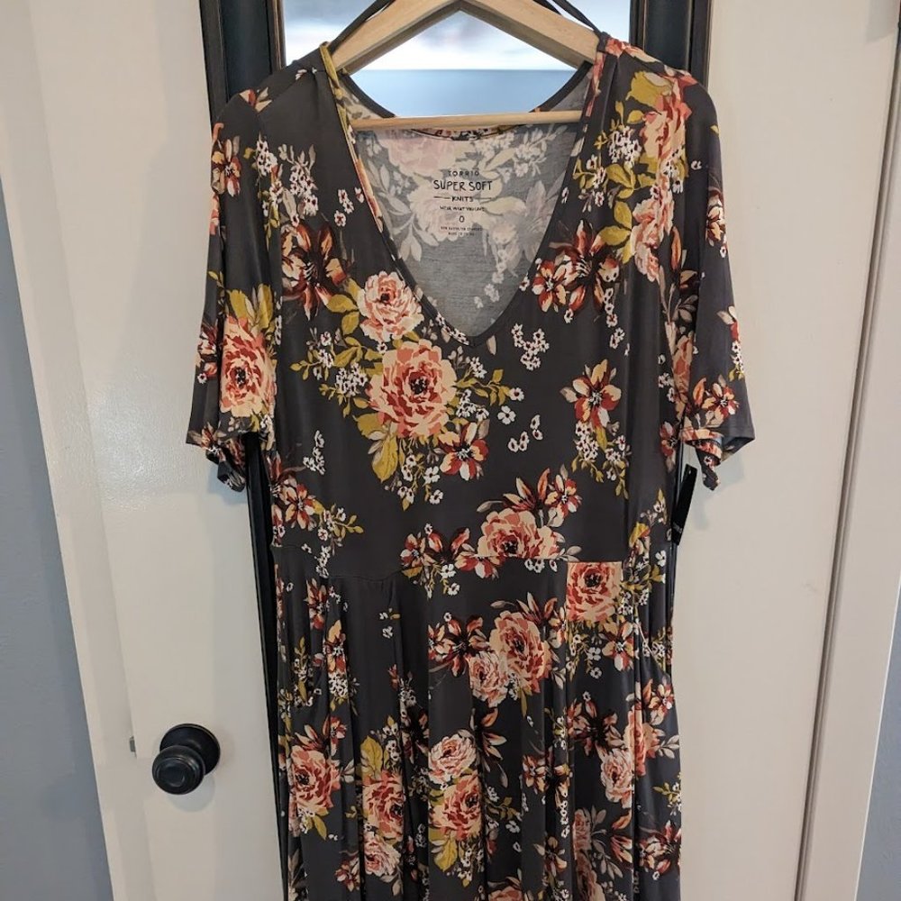 Torrid Super Soft Knit Grey Floral Dress NWT